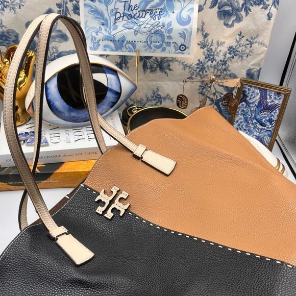 Tory Burch Two-Tone Black and Tan Tote - Picture 6 of 16